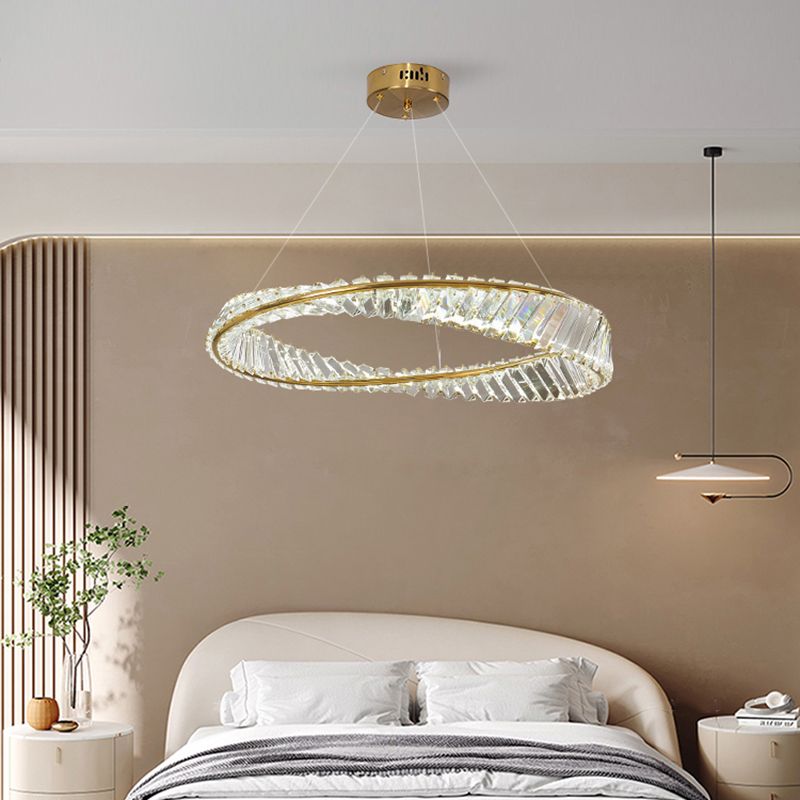 Contemporary Style Ceiling Lighting Ring Crystal in Gold LED Ceiling Fixture