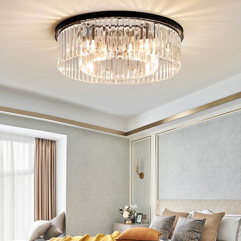 Modern Flush Mount Lamp Round Ceiling Lighting with Crystal for Living Room