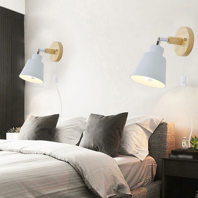 Lámpara de pared enchufable de madera macarrosa 1 cabezal de la luz de la pared del dormitorio