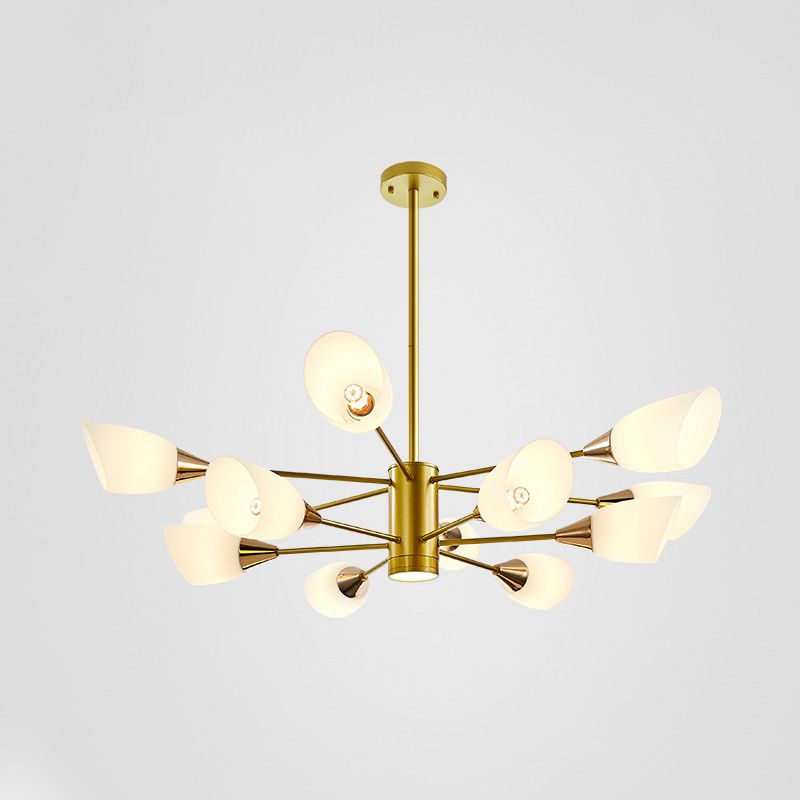 6/10/16 Bulbs Living Room Ceiling Pendant Postmodern Black/Gold Chandelier with Tulip White Glass Shade