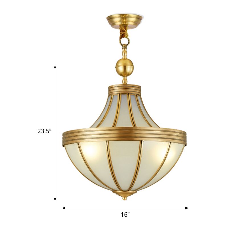 Gold Teardrop Chandelier Pendant Light Colonial Sandblasted Glass 3 Lights Dining Room Suspension Lamp