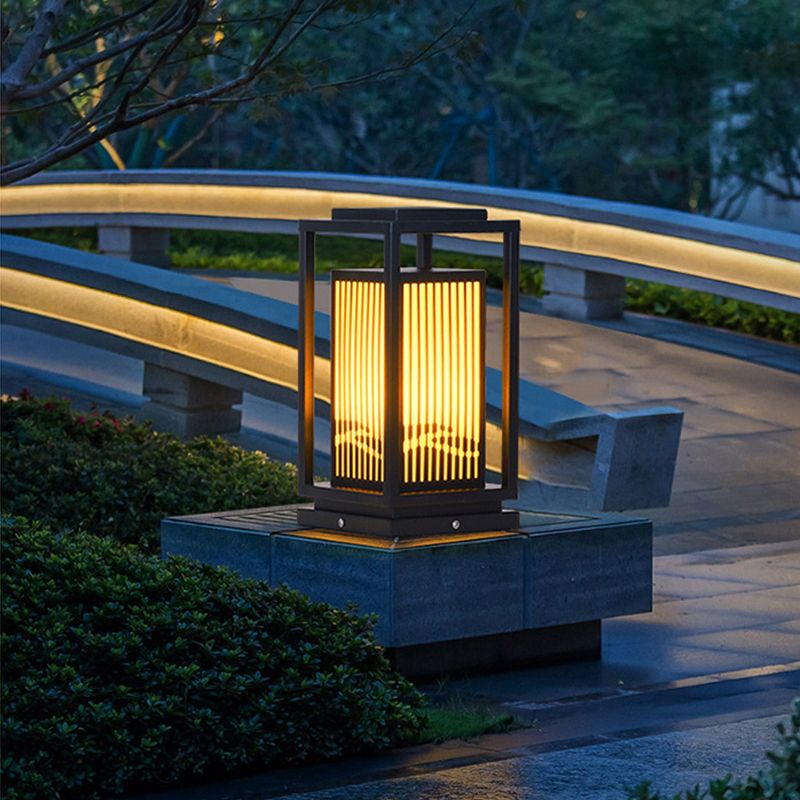 Rectangle Pillar Lamp Modern Metal Outdoor Waterproof Light in Black