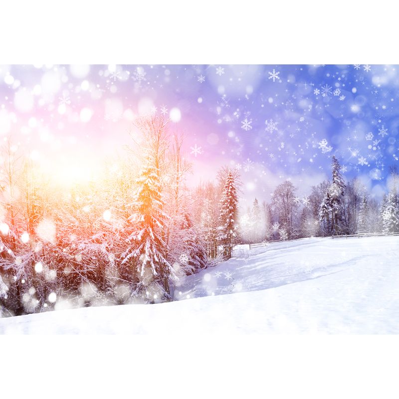 Winter Forest with Snowflake Mural Modern Non-Woven Wall Covering in Blue for Home