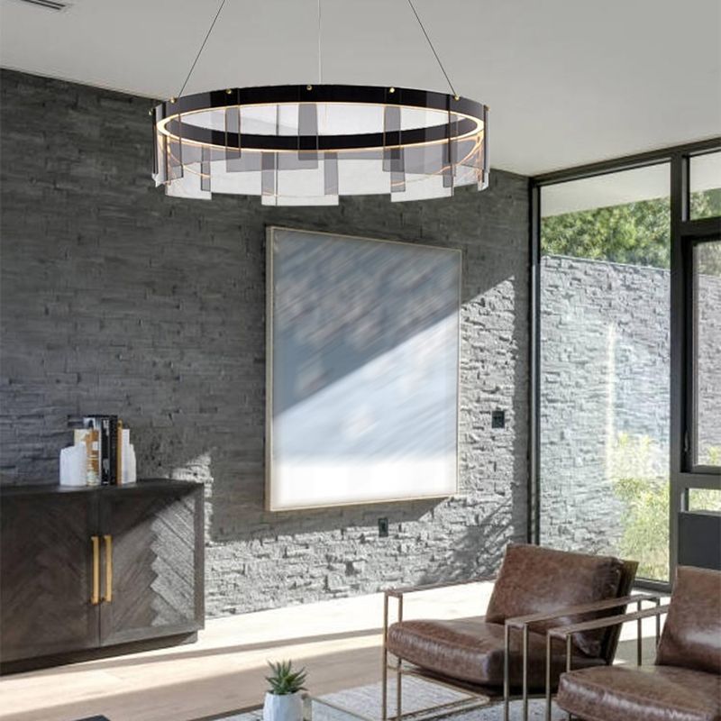Moderner Stil runder Schatten hängend hängendes Glas Metall Anhänger Licht für Wohnzimmer