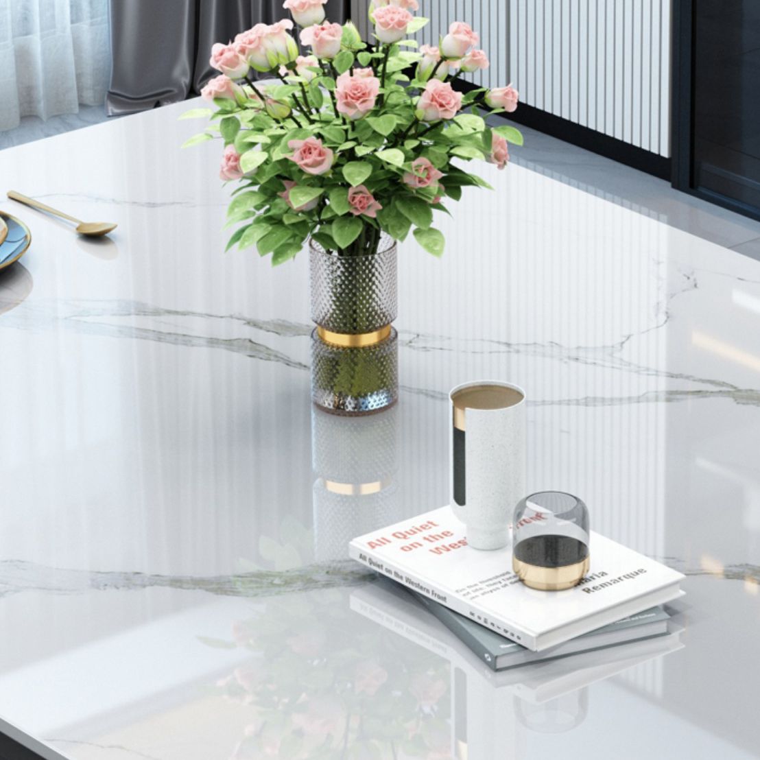 Modern Style Dining Room Dinner Table Stone 4 Legs Dining Table