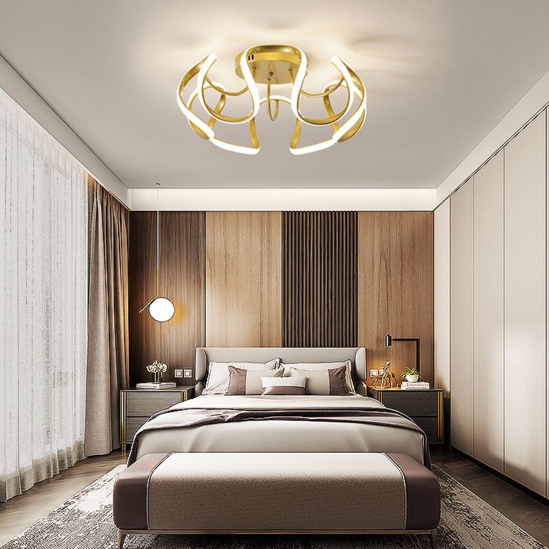 Metal Floral Curves Ceiling Lighting Minimalistic LED Semi Flush Light for Bedroom