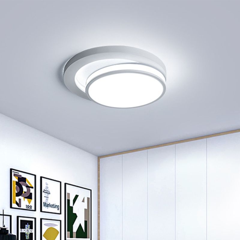 18"/21.5" Wide Metal Round Flush Mount Modernism Black/White LED Ceiling Lamp in Warm/3 Color Light