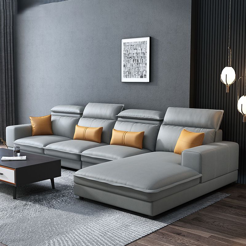 Contemporary Faux Leather L-Shape Sectional with Chaise and Square Arms