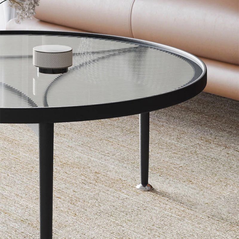 Contemporary Round Glass to Table with 3 Iron Legs Coffee Cocktail Table