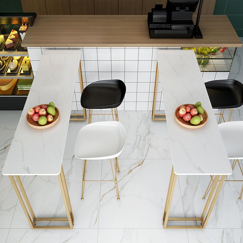 Contemporary Gold and White Counter Wine Table Marble Fixed Table Indoor Patio Bar Table