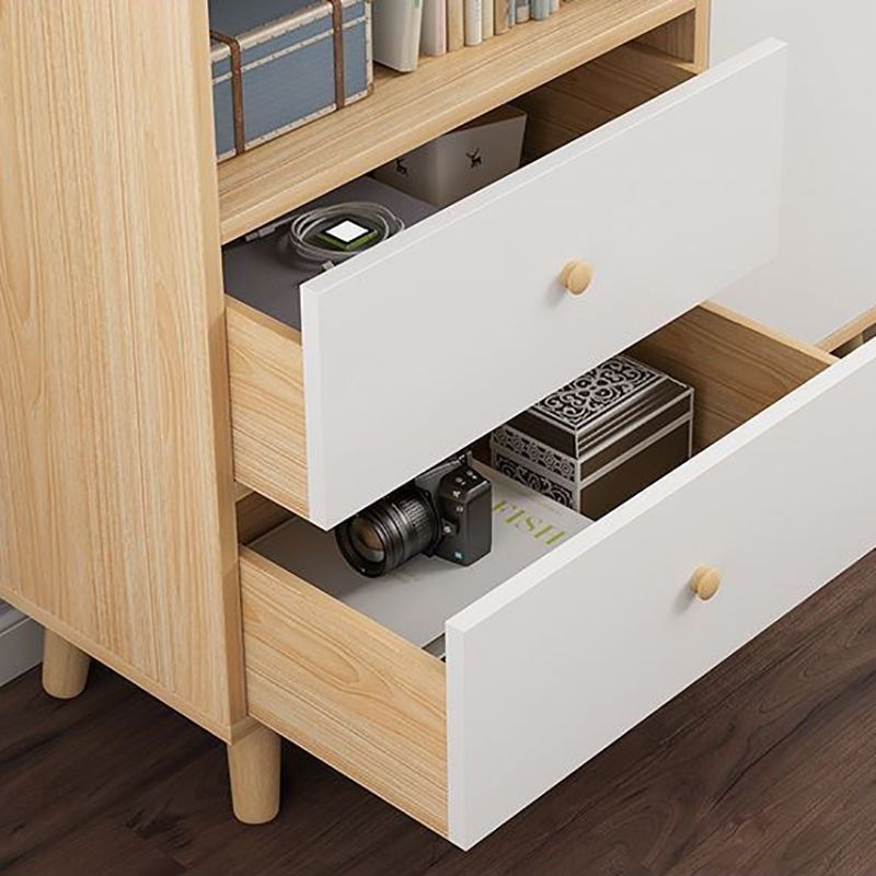 Modern Matte Finish Bookshelf Wooden Standard Bookcase with Drawer Storage