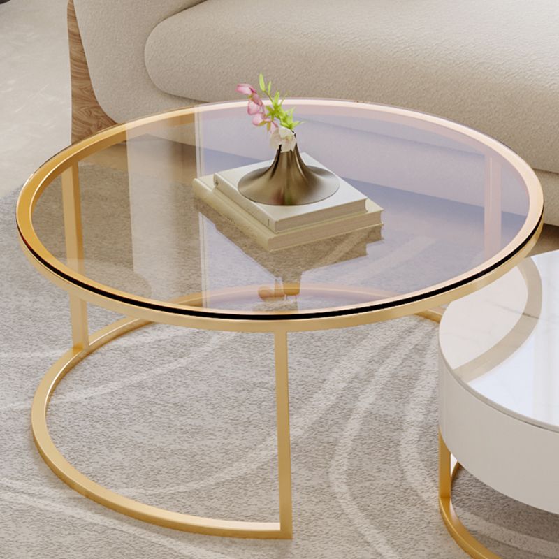 Glass Top Frame Coffee Table Round Nesting Coffee Table Set with Drawer