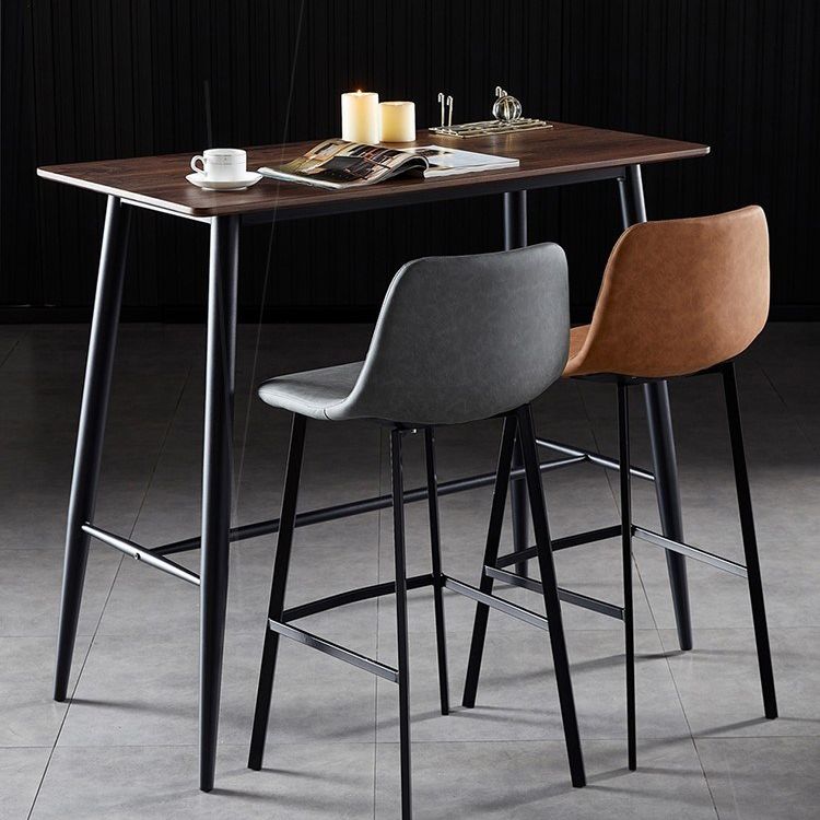 Scandinavian Restaurant Leather Stool Matte Finish Footrest Barstool