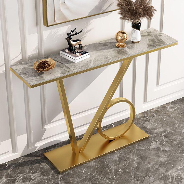 Scratch Resistant Console Table with Rectangle Stone Top and Pedestal Base