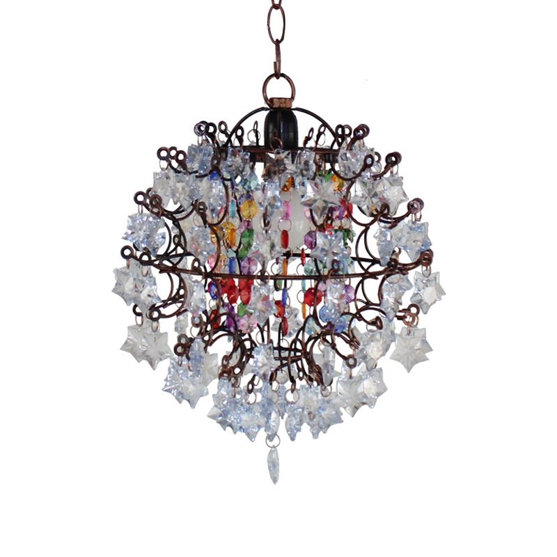 Traditional Globe Pendant Light Fixture 1 Head Metal Ceiling Lamp in White for Bedroom