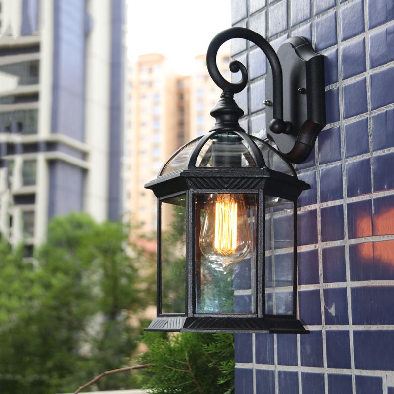 Retro Glass Shade Wall Light Geometric 1 Light 15.5" High Wall Sconce for Outdoors