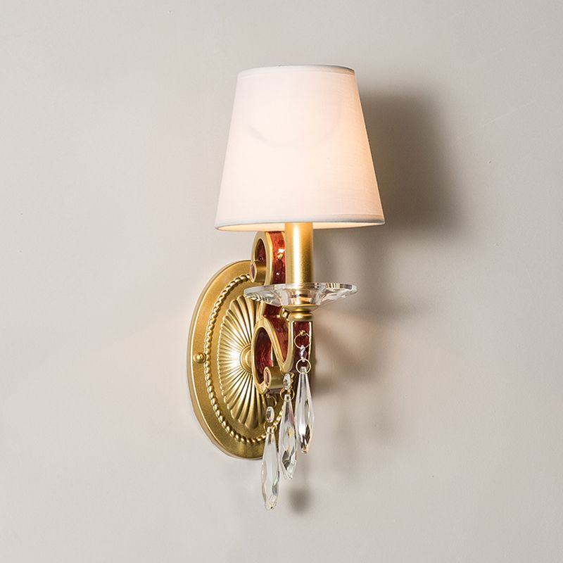 1 Bulb Sconce Light Fixture Traditional Gold Conical Living Room Wall light with/without Fabric Shade