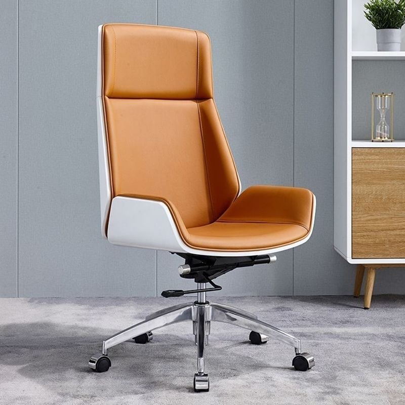 Armless Leather Desk Chair Modern No Distressing Ergonomic Office Chair with Wheels