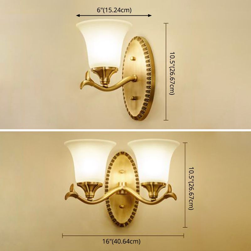 Glass Bell Wall Mount Light Fixture Traditional Bathroom Wall Sconce Lighting in Brass
