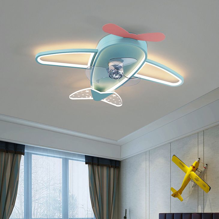 Children LED Ceiling Fan Light Simple Ceiling Mount Lamp with Acrylic Shade for Kid's Room