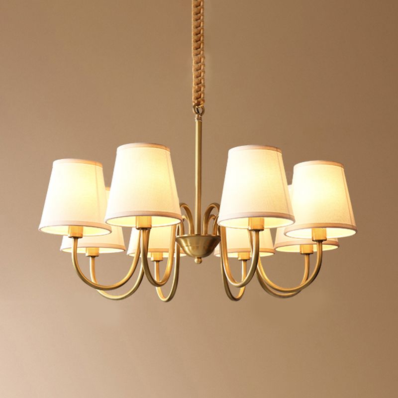 Conical Chandelier Light Fixture Traditional White Fabric Shade Pendant Lighting for Restaurant
