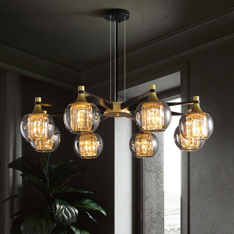 Chandelier postmoderne Chandelier Prismatic Crystal Dining Salle suspendue en noir-or