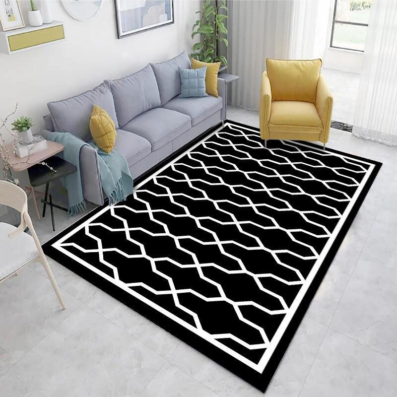 Blue Modern Rug Polyester Geometric Pattern Area Rug Non-Slip Backing Carpet for Home Decor