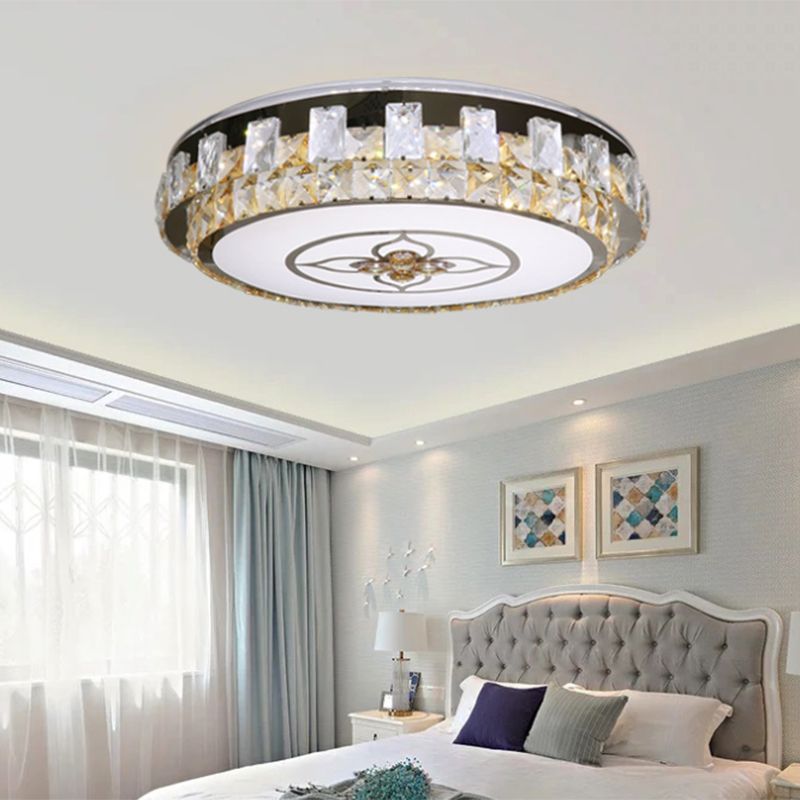 LED Flush Light Fixture Contemporary Circular Clear Crystal Blocks Close to Ceiling Lamp