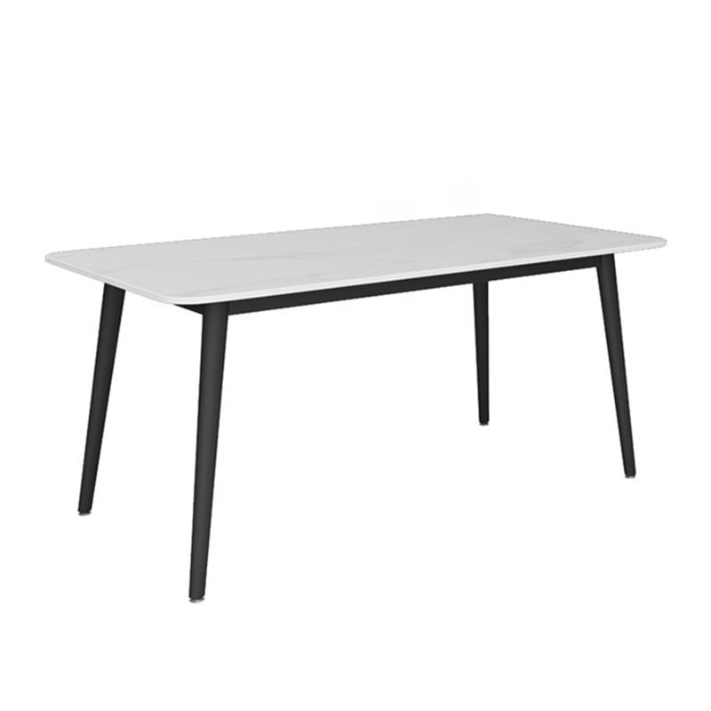 Mesa de comedor de cocina de piedra sinterizada simple Rectángulo de comedor blanco con 4 patas base