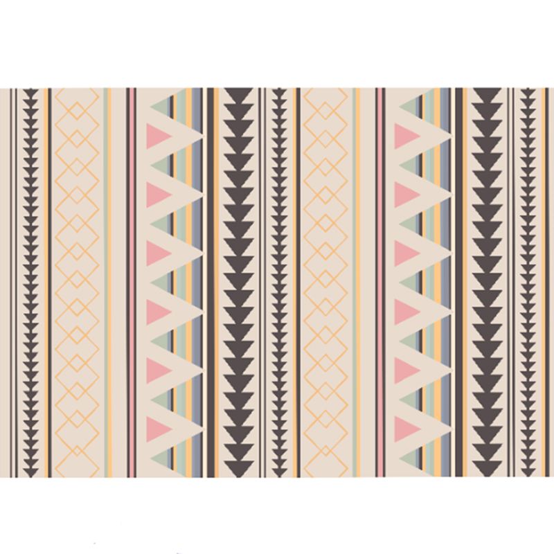 Bohemian Style Geometric Patterned Rug Multi-Colored Polypropylene Rug Anti-Slip Backing Pet Friendly Washable Rug for Home