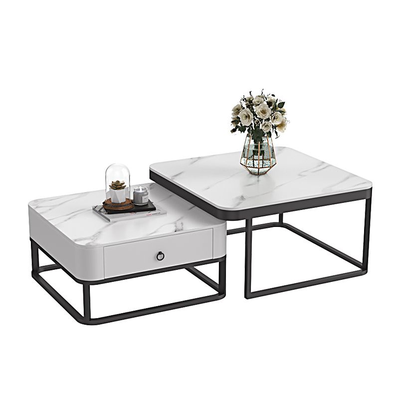 Glam Frame Coffee Table Slate/Glass Top Coffee Cocktail Table with Drawers