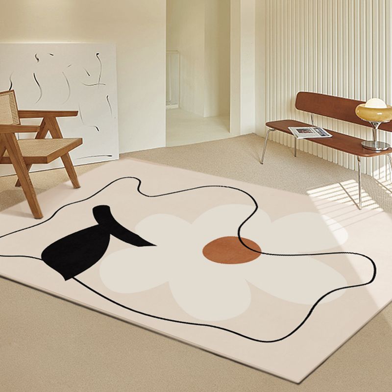 Apricot Tone Nordic Area Rug Polyester Abstract Print Carpet Stain Resistant Rug for Home Decoration