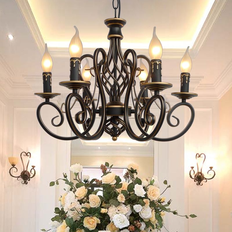 6/8 Bulbs Ceiling Lamp with Swirled Arm Metal Traditional Dining Room Chandelier Pendant Light in Rust