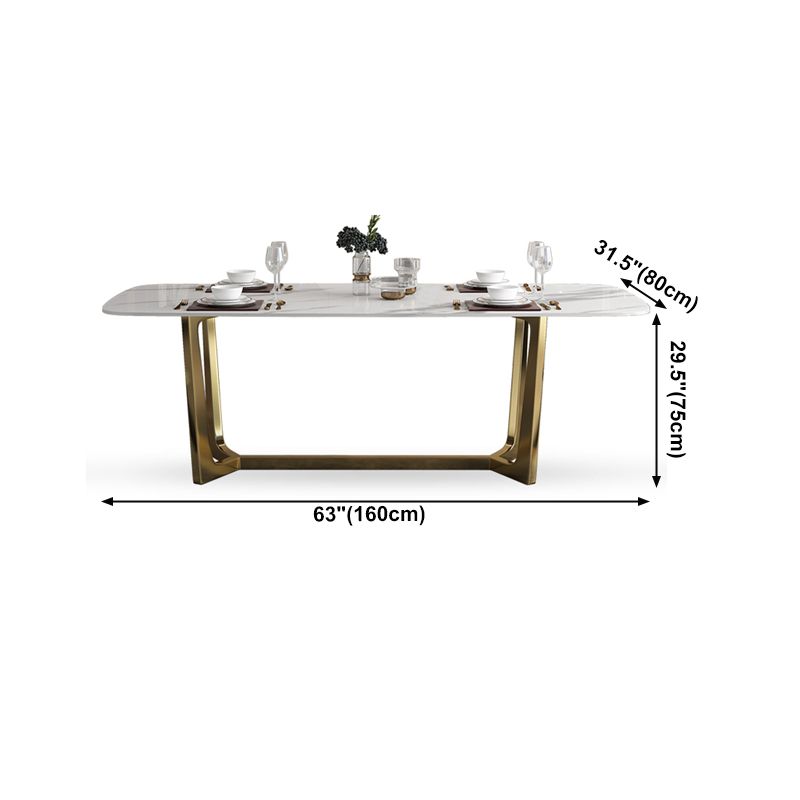 Luxury Sintered Stone Top Table Rectangle Table with Trestle Base in Gold