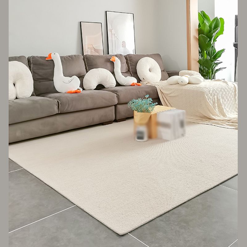 Contemporary Indoor Room Carpet Beige Solid Color Area Carpet Polyester Washable Indoor Carpet