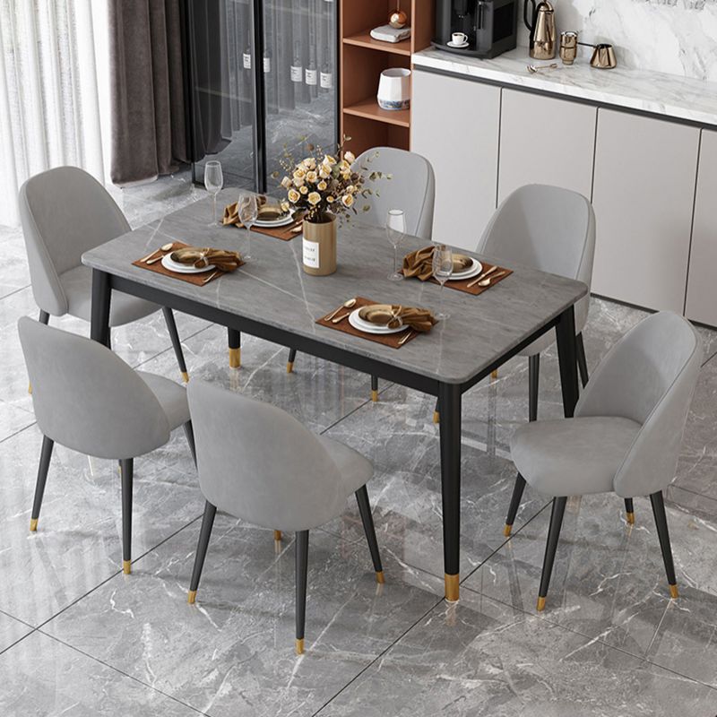 Stone Top Dining Table Rectangle Contemporary Table with 4 Black Legs