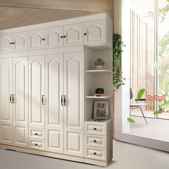 Contemporary White Wardrobe Cabinet Engineered Wood Storage Cabinet