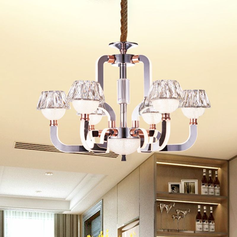 Conical Chandelier Lighting Crystal 6 Lights Bedroom Hanging Lamp in Chrome