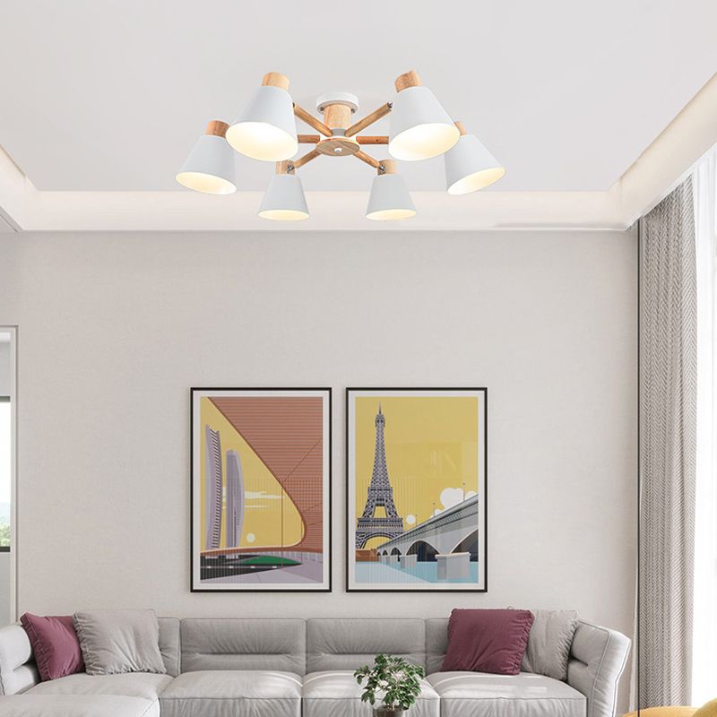 Multi Light Cone Hanging Pendant Modern Macaron Style Metal Hanging Lighting for Bedside