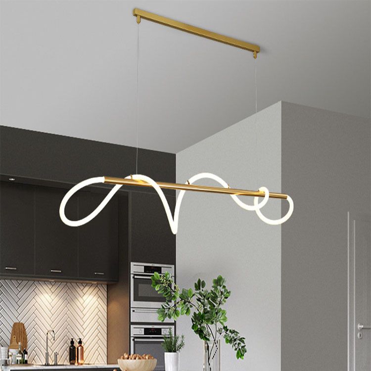 Linear Island Pendant Gold Modern Ceiling Pendant Light for Dining Room