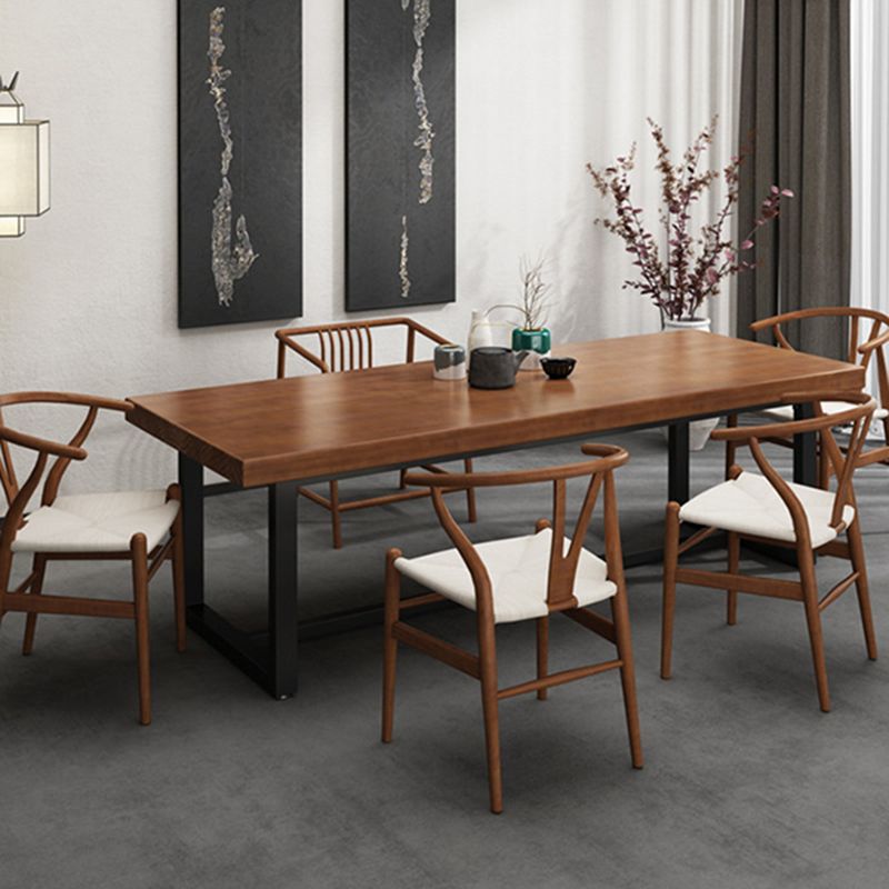 Rectangle Black Base Dining Table Industrial Wood Table for Kitchen