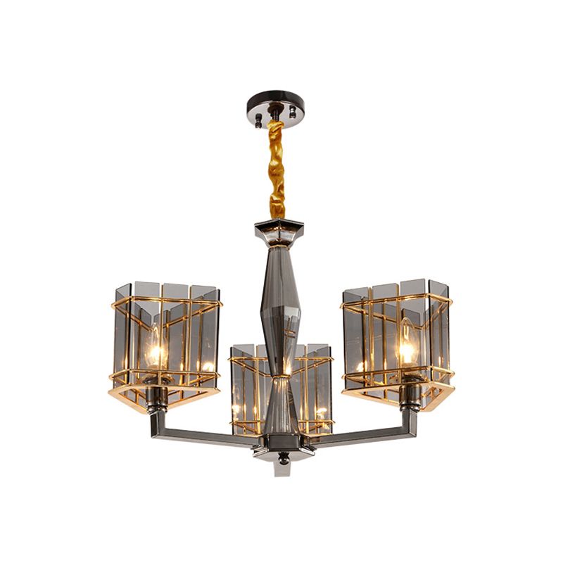 Rauchglas dreieckiger Suspension Licht künstlerischer schwarzer Kronleuchter Licht für Esszimmer