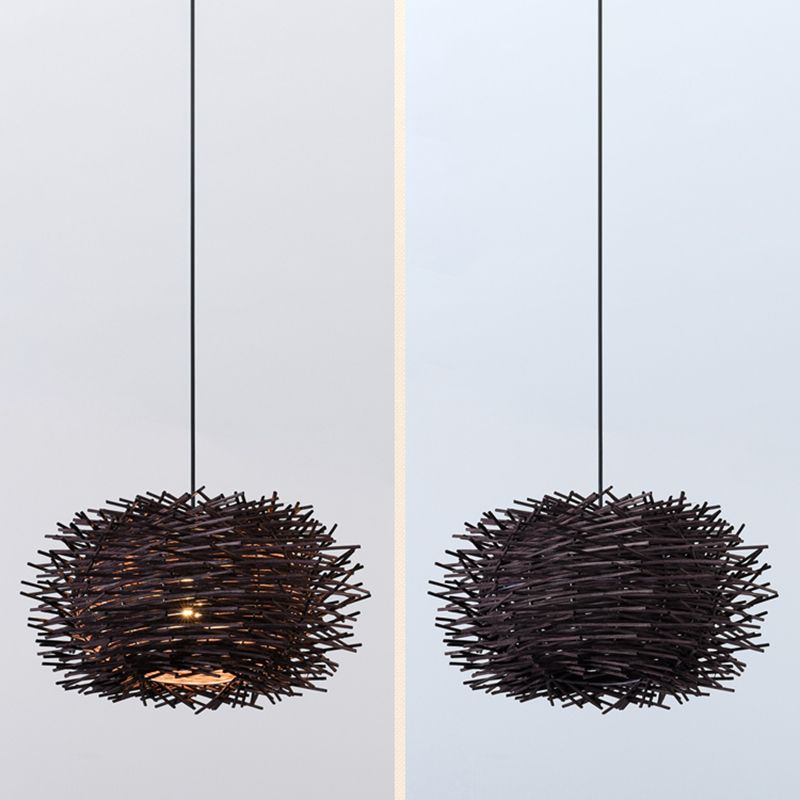 Bird's Nest Hanging Light Kit 1-Licht Bambus Asien Anhänger Licht für Esszimmer