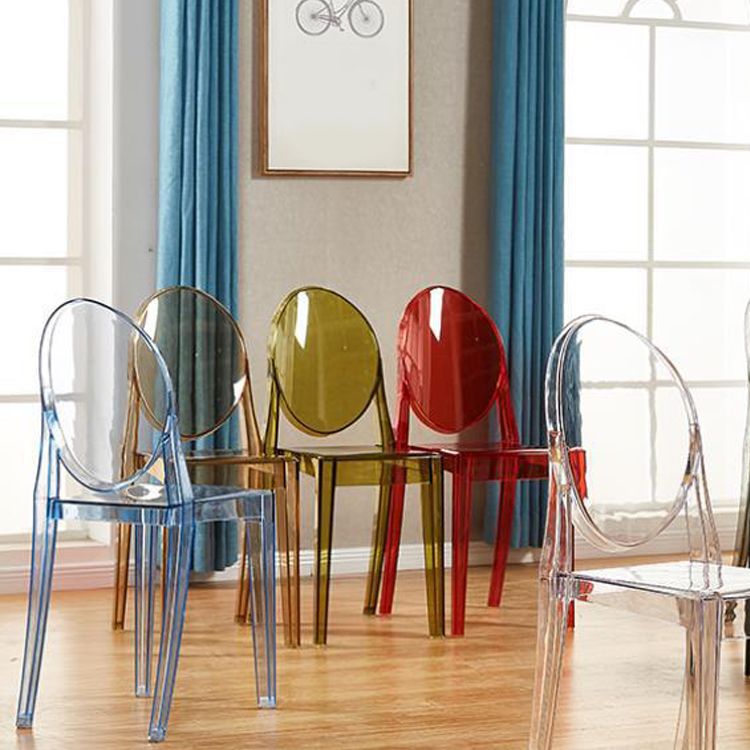 Silla lateral de acrílico moderna y contemporánea para comedor, silla con respaldo abierto