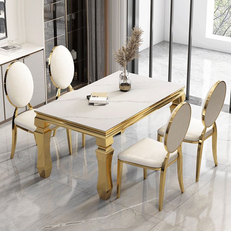 Metal Traditional Luxury Rectangle Dining Table Sintered Stone Table with 4 Legs