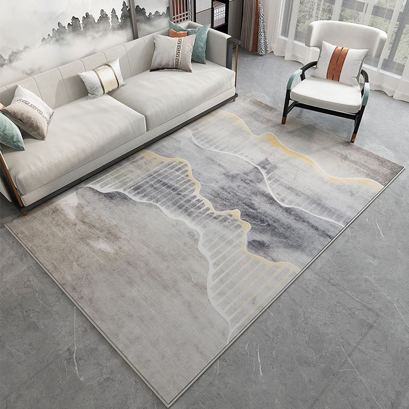 Gray Modern Carpet Polyester Graphic Area Carpet Washable Carpet for Living Room
