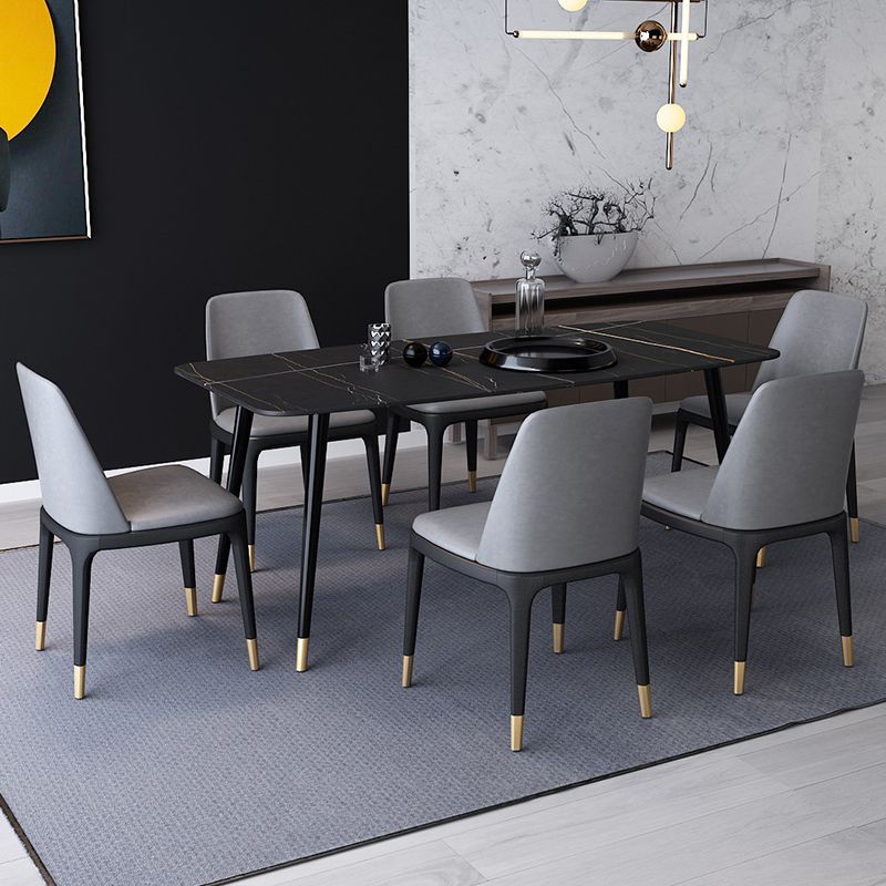 Industrial Sintered Stone Dining Table Rectangle Table with 4 Legs