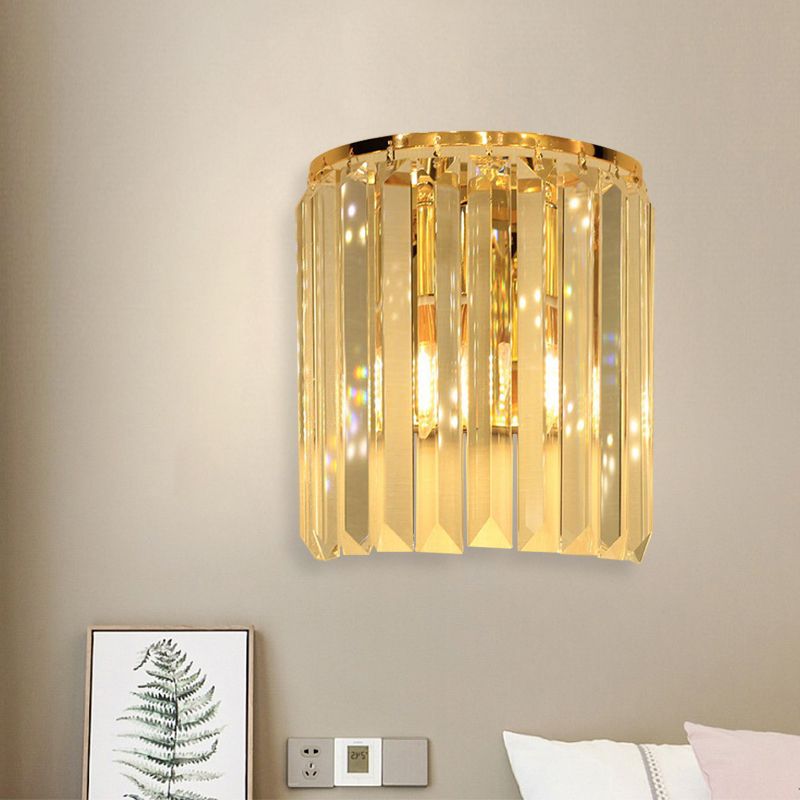 1 Head Wall Mounted Light Fixture Simple Semi Cylindrical Crystal Block Wall Sconce Lighting in Gold
