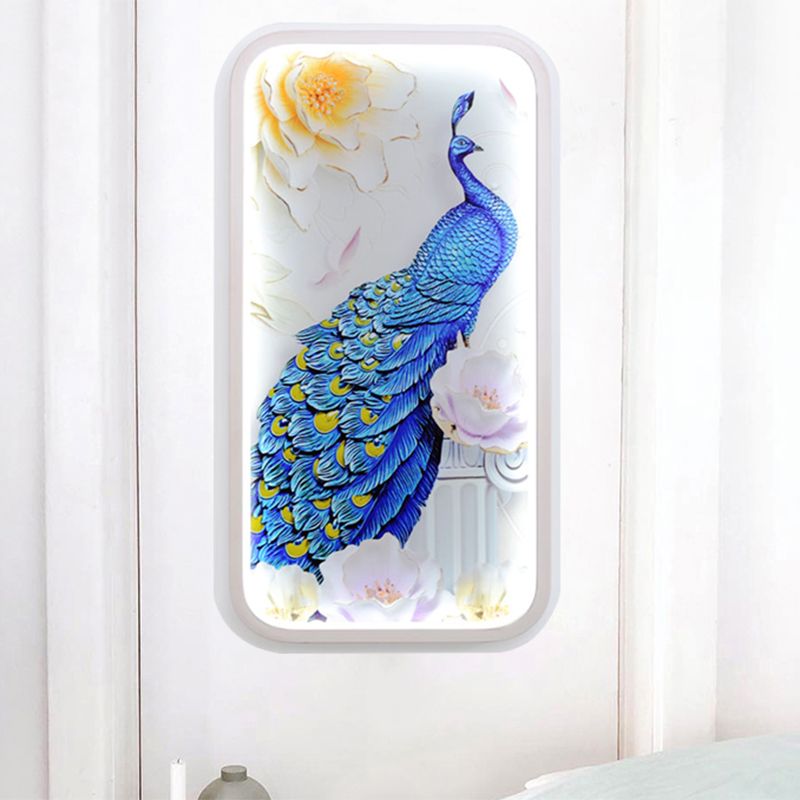 Rectangle oriental acrylique peacock mural luminaire LED de montage mural en blanc