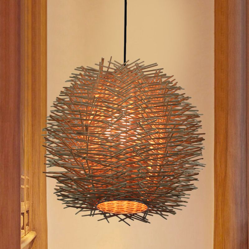 1 mit Glühbirnen handgefertigte Deckenleuchte Chinesische Rattan Hängsbeleuchtung in Beige